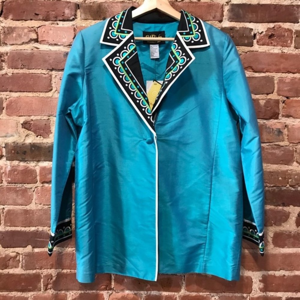 NEW Bob Mackie 100% Silk Blazer Embroidery Medium Wearable Art